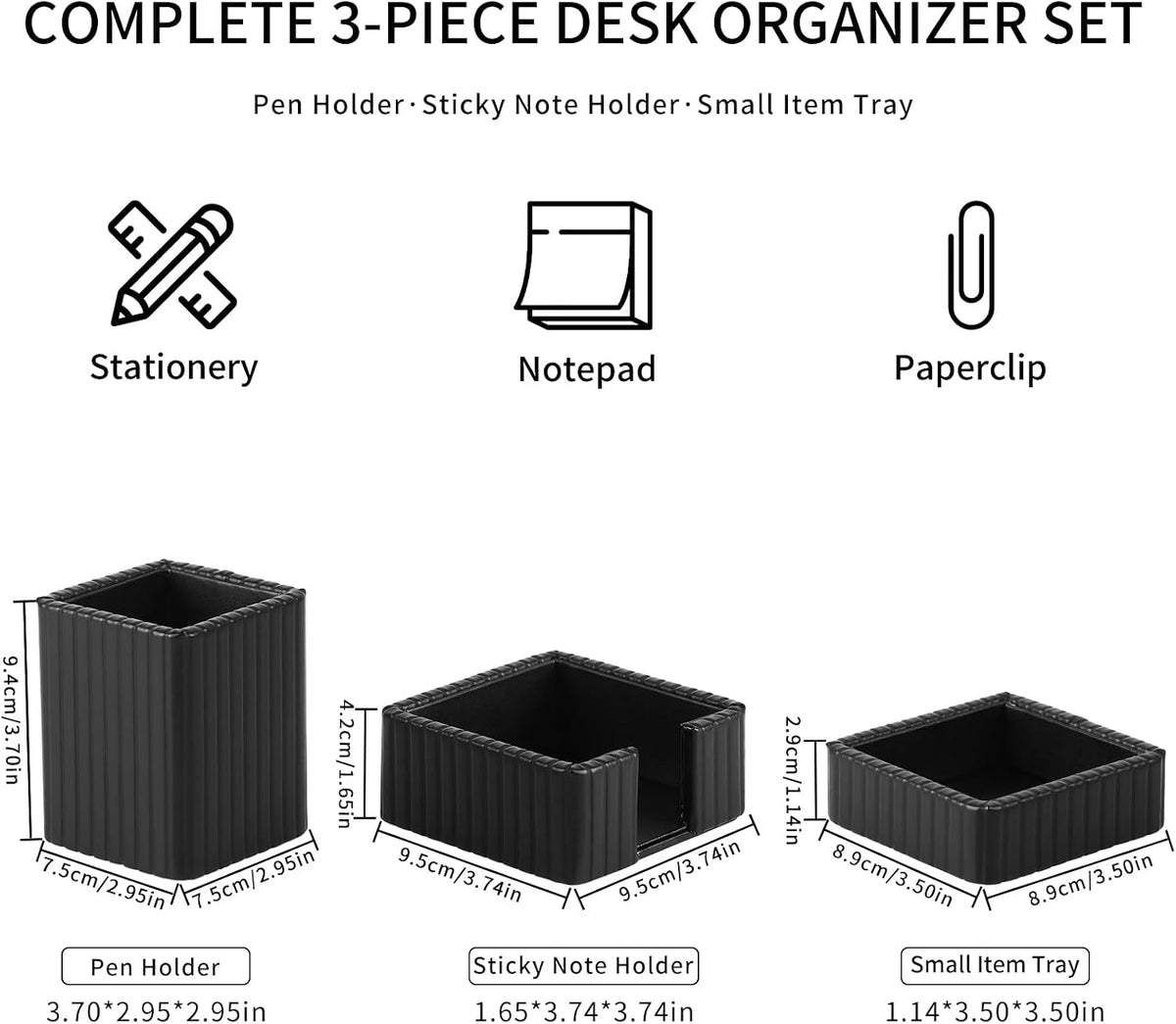 3 Pack Desk Organizer Set of Pen Holder,Paperclip Storage Sticky Note Holde