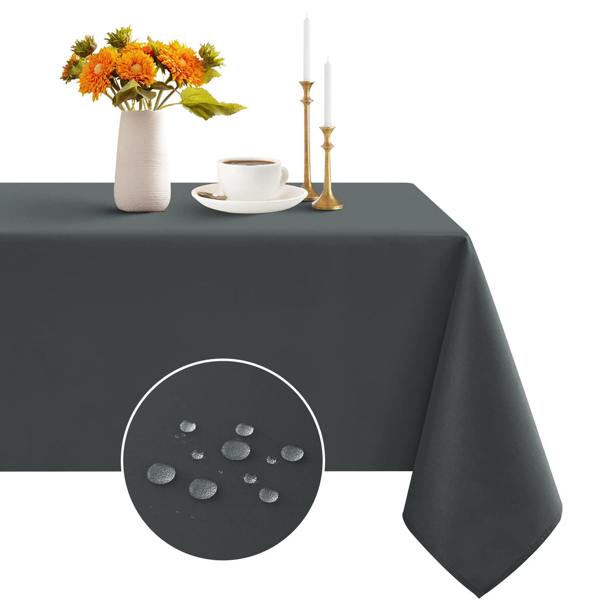 Romanstile Rectangle Tablecloth - Waterproof and Wrinkle Resistant Washable Polyester Table Cloth for Kitchen Dining/Party/Wedding Indoor and Outdoor Use (60 x 84 inch,Black)