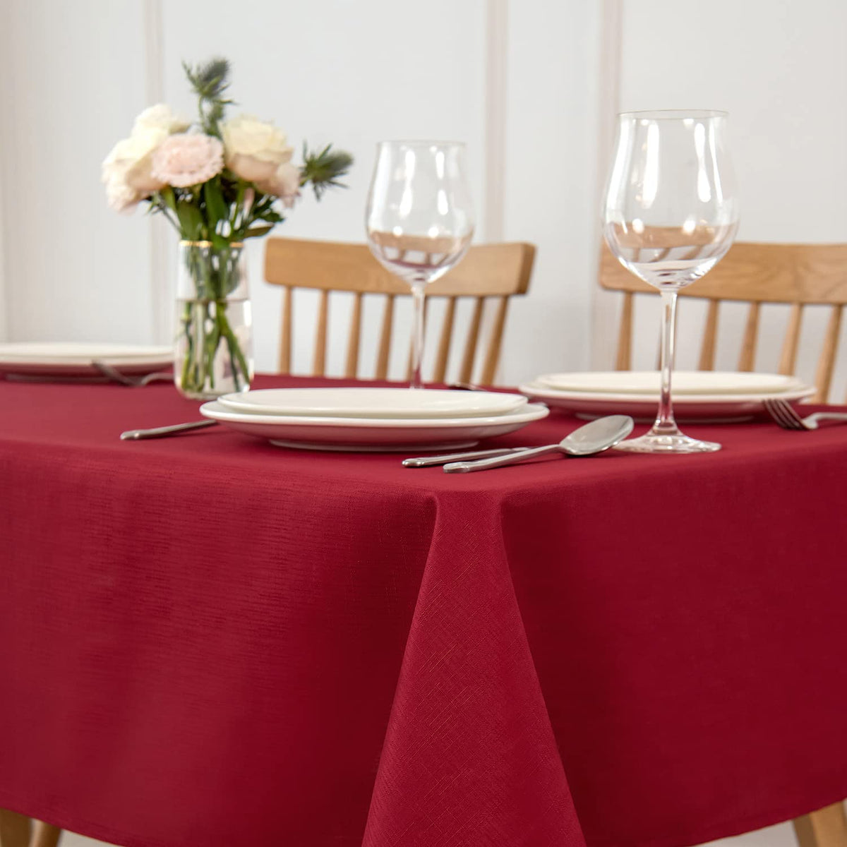 maxmill Rectangle Slubby Textured Tablecloth Waterproof Spillproof Wrinkle Free Table Cloth, Kitchen Dining Tabletop Decoration, Fabric Table Cover for Holiday Dinner Parties, 52 x 70 Inch, Beige
