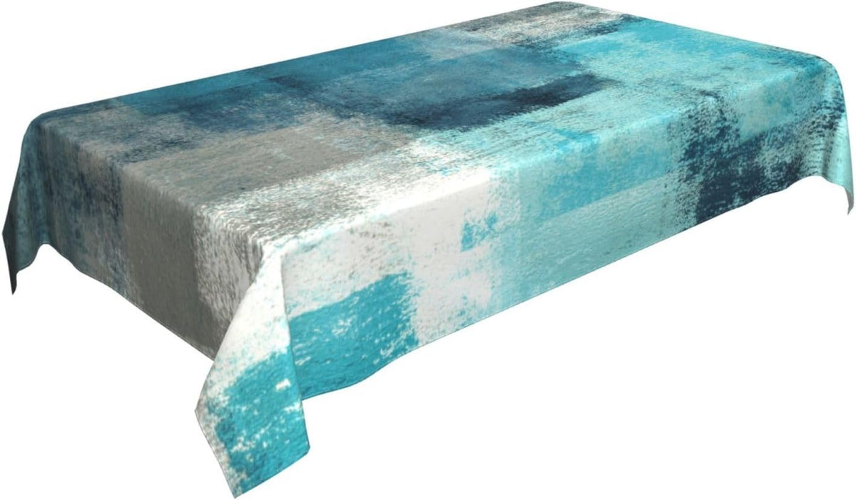 Teal and Grey Table Cloth Turquoise Tablecloth Rectangle Washable Table Cover for Decoration Kitchen Dining Room 60x90 Inch