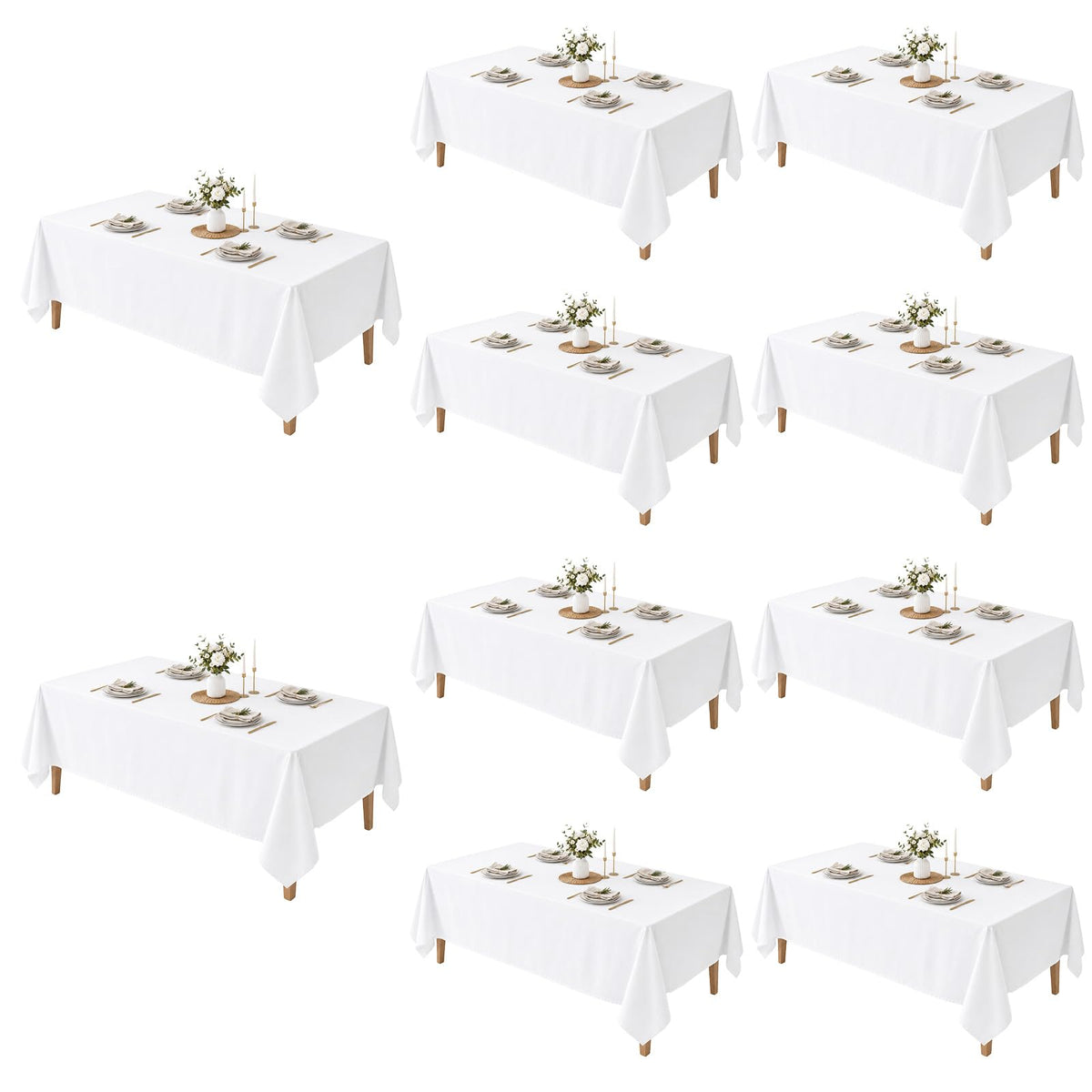 10 Pack White Round Tablecloths, 120 Inch Stain Resistant and Wrinkle Polyester Fabric Washable Table Clothes Cover for Kitchen Dining, Wedding, Reception Banquet, Birthday Party, Buffet Restaurant