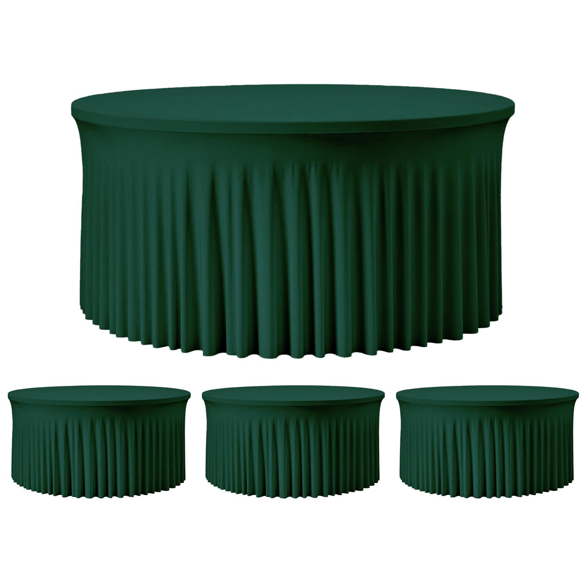 60 Inch Dark Green Round Tablecloth - Stretch Spandex Fitted Table Cover with Elastic Skirt Edge, Wrinkle-Free & Reusable for 5FT Tables Wedding Banquet Party Birthday Buffet