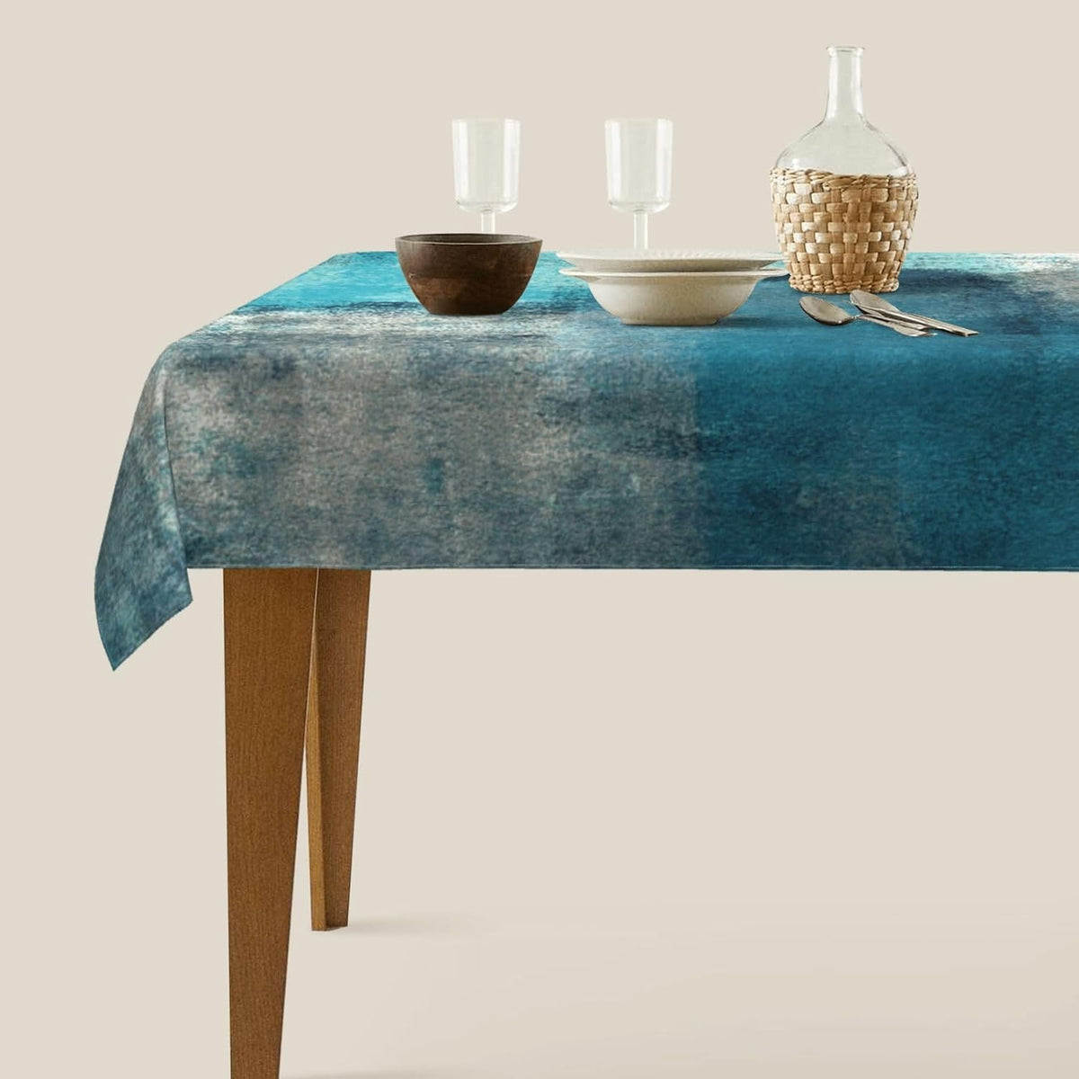 Teal and Grey Table Cloth Turquoise Tablecloth Rectangle Washable Table Cover for Decoration Kitchen Dining Room 60x90 Inch