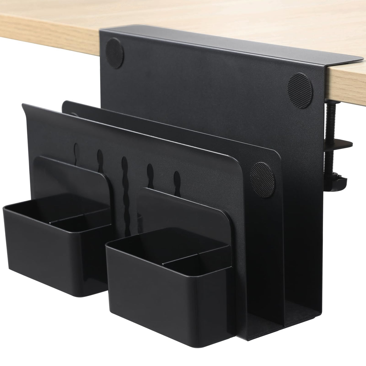 MAXECHO Desk Side Storage, Under Desk Laptop Mount, Table Side Hanging File Organizer, No Drill Clamp On Cable Management Tray, Laptop Holder with Magnetic Pen Holder for Office and Home, Load 22 Lbs