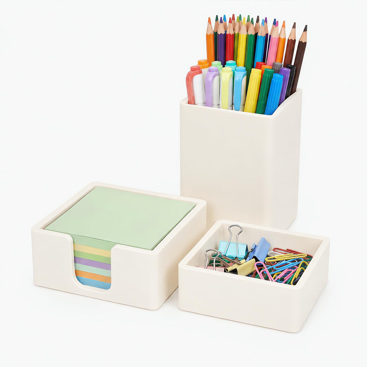 RAWILL 3 PCS Brown Wooden Desk Organizer Set Pine Wood Office Desk Accessories with Pen Holder, Paperclip Storage and Sticky Note Holder, Wood Grain Clear, Ideal Gift for Office and Family