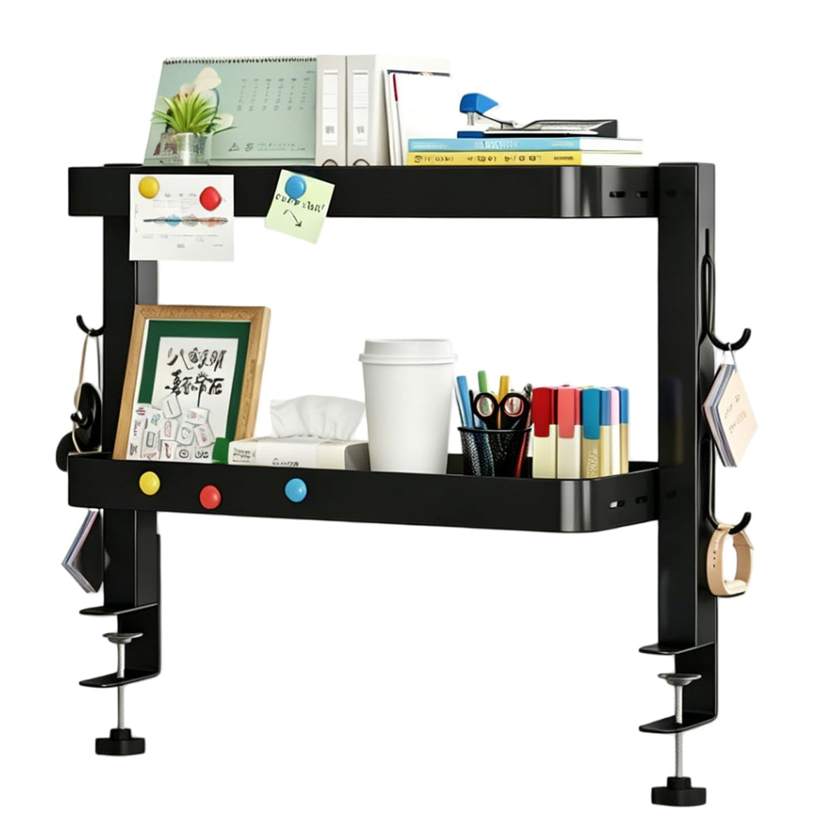 Clamp-On Desk Shelf Organizer, 2-Tier Metal Side Desktop Shelves