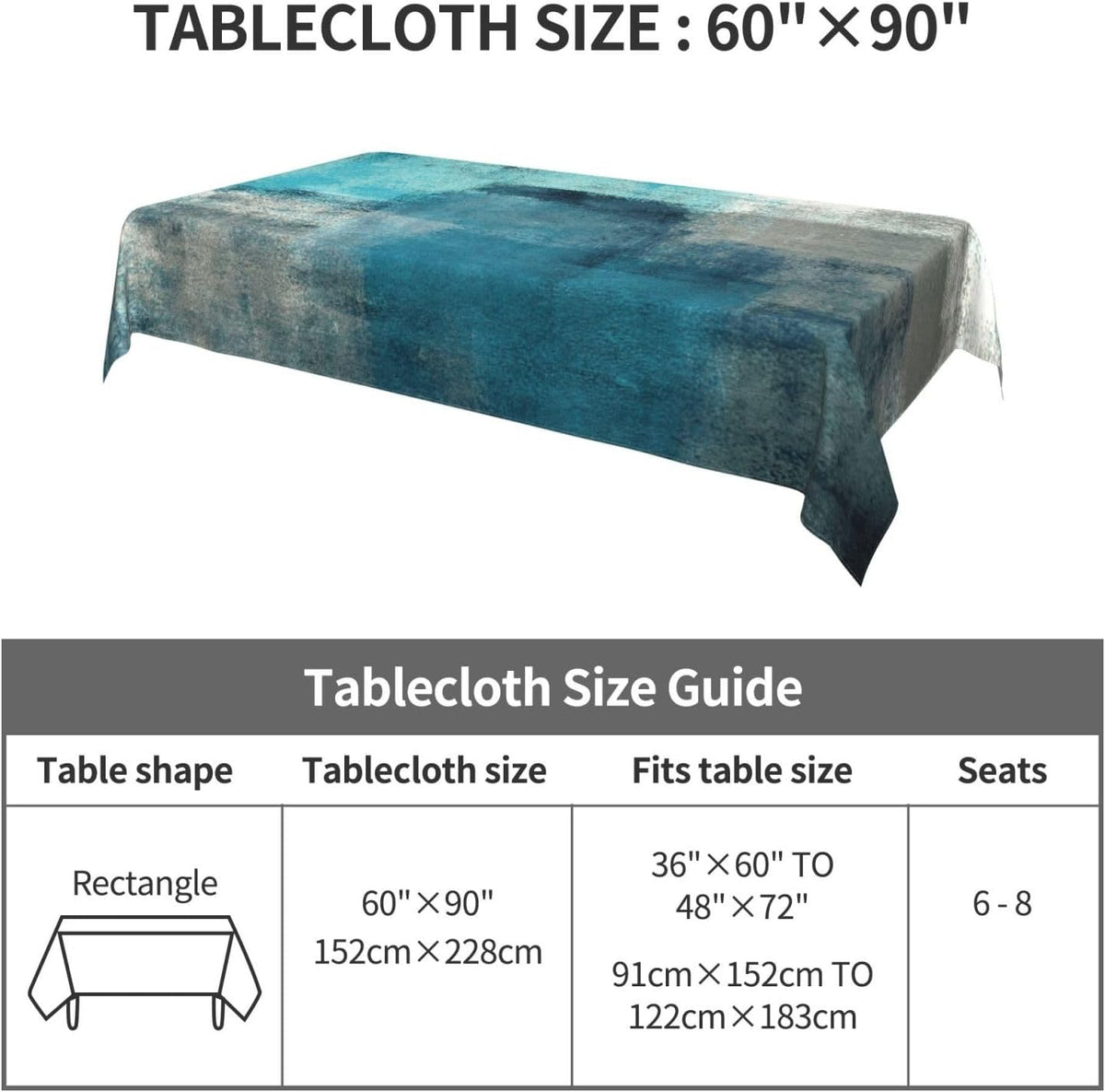 Teal and Grey Table Cloth Turquoise Tablecloth Rectangle Washable Table Cover for Decoration Kitchen Dining Room 60x90 Inch
