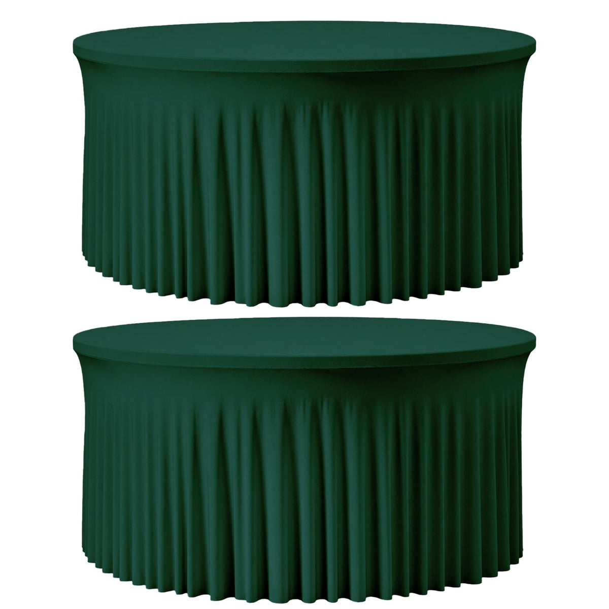 60 Inch Dark Green Round Tablecloth - Stretch Spandex Fitted Table Cover with Elastic Skirt Edge, Wrinkle-Free & Reusable for 5FT Tables Wedding Banquet Party Birthday Buffet