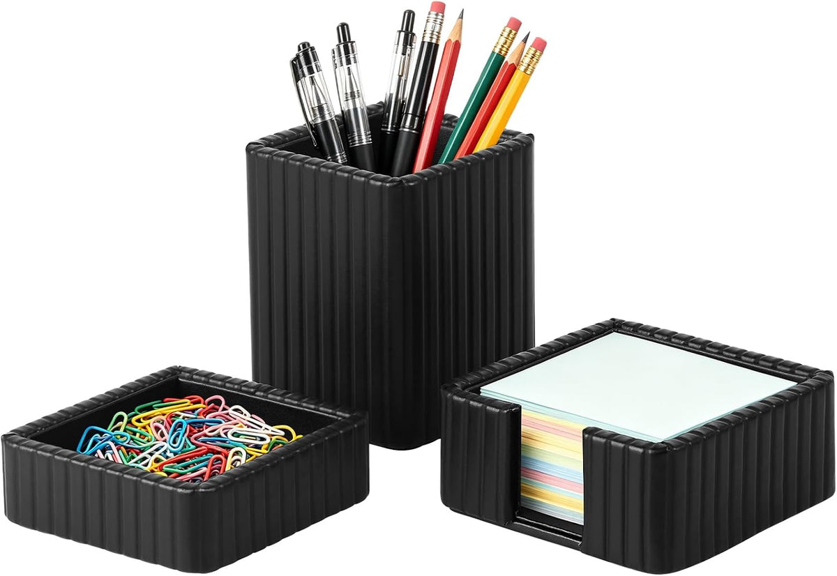 3 Pack Desk Organizer Set of Pen Holder,Paperclip Storage Sticky Note Holde
