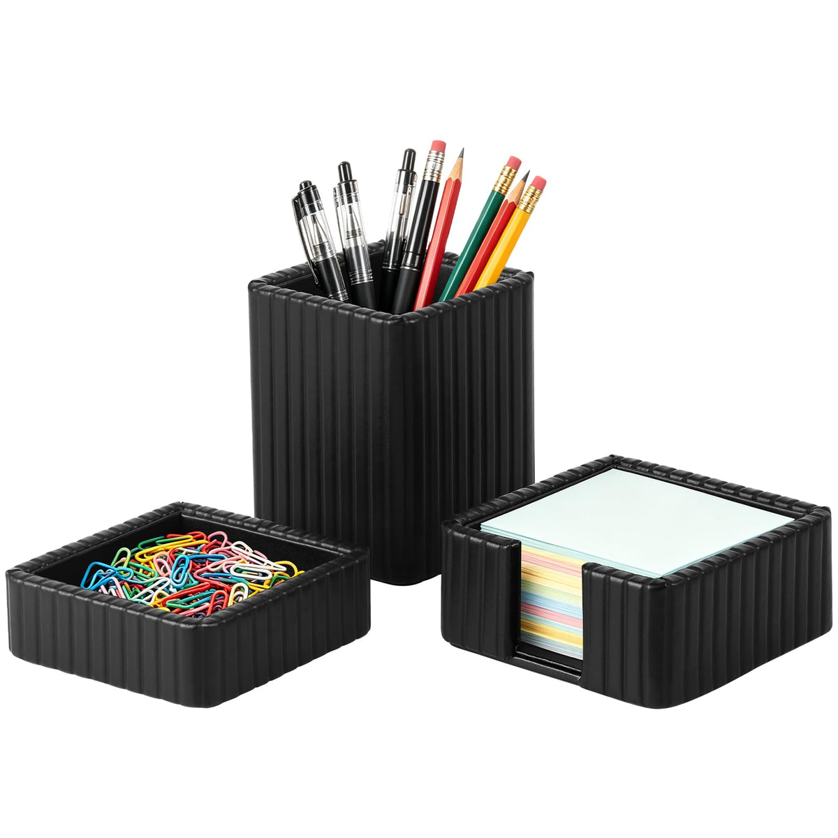 3 Pack Desk Organizer Set of Pen Holder,Paperclip Storage Sticky Note Holde