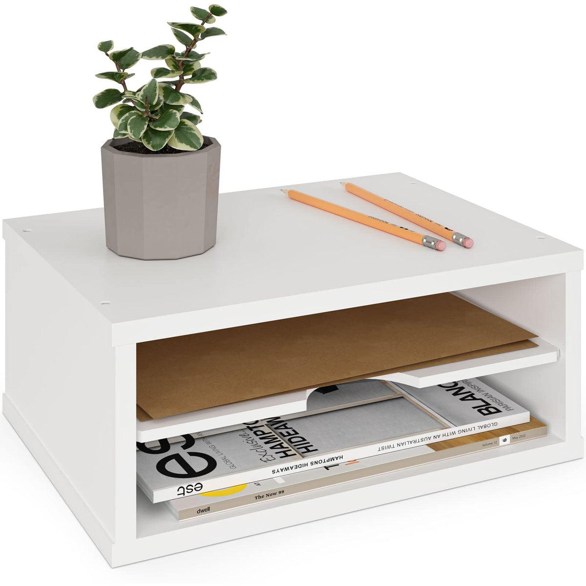 Ballucci File Organizer, 2-Tier Document Paper Sorter, Stackable Wood Desk Organizer Mail Holder, Monitor Stand with Storage Shelves, Black