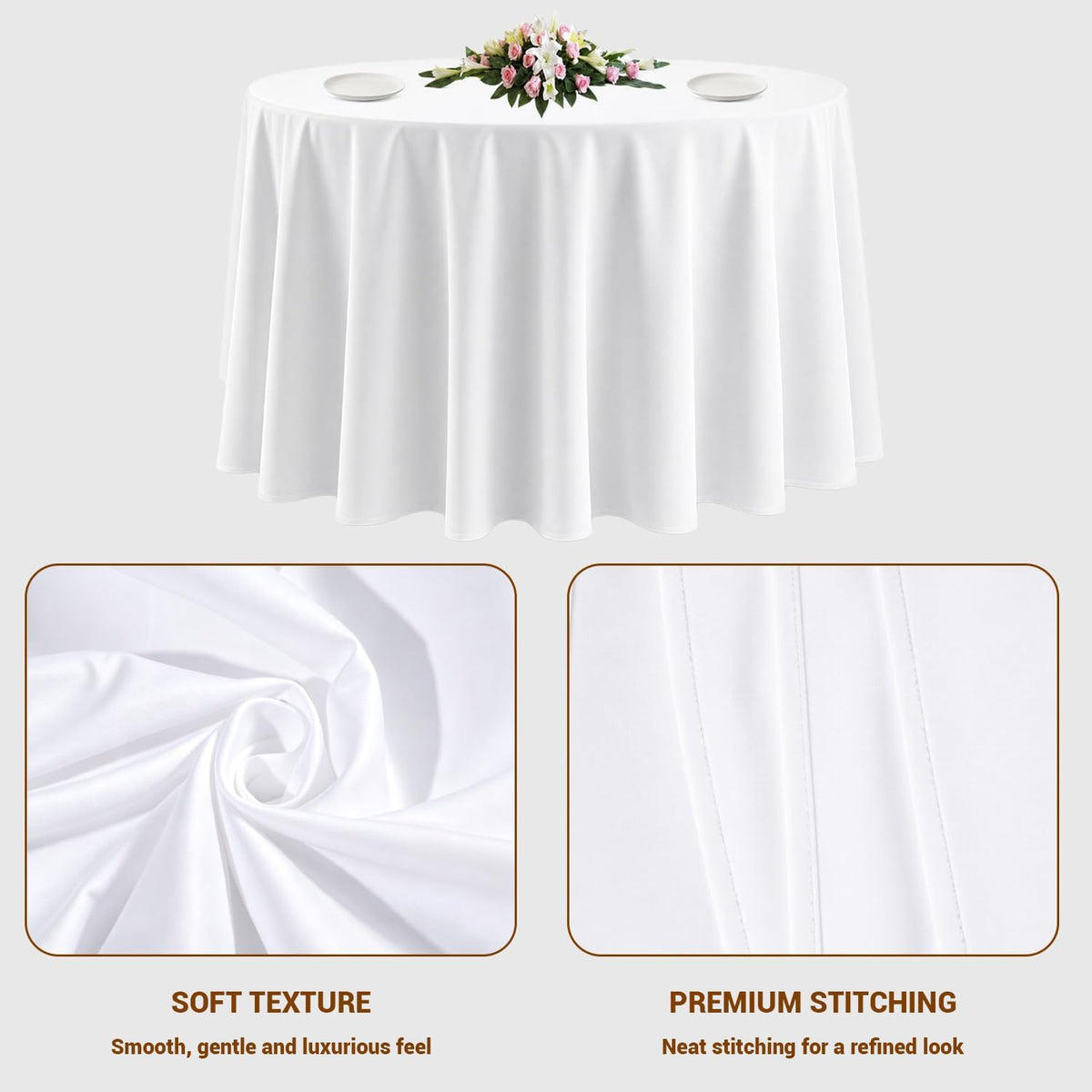 10 Pack White Round Tablecloths, 120 Inch Stain Resistant and Wrinkle Polyester Fabric Washable Table Clothes Cover for Kitchen Dining, Wedding, Reception Banquet, Birthday Party, Buffet Restaurant