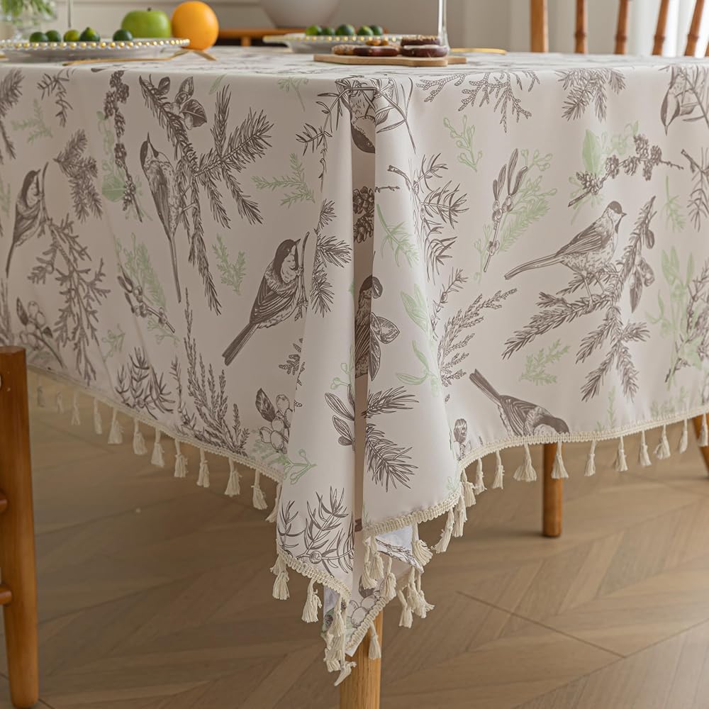 Boho Tablecloth for Square Tables,Fringed Edges with Geometric Pattern Tablecloths,Farmhouse Floral Table Cover Cloth Decorative for Kitchen Dining Room,59"x 59"