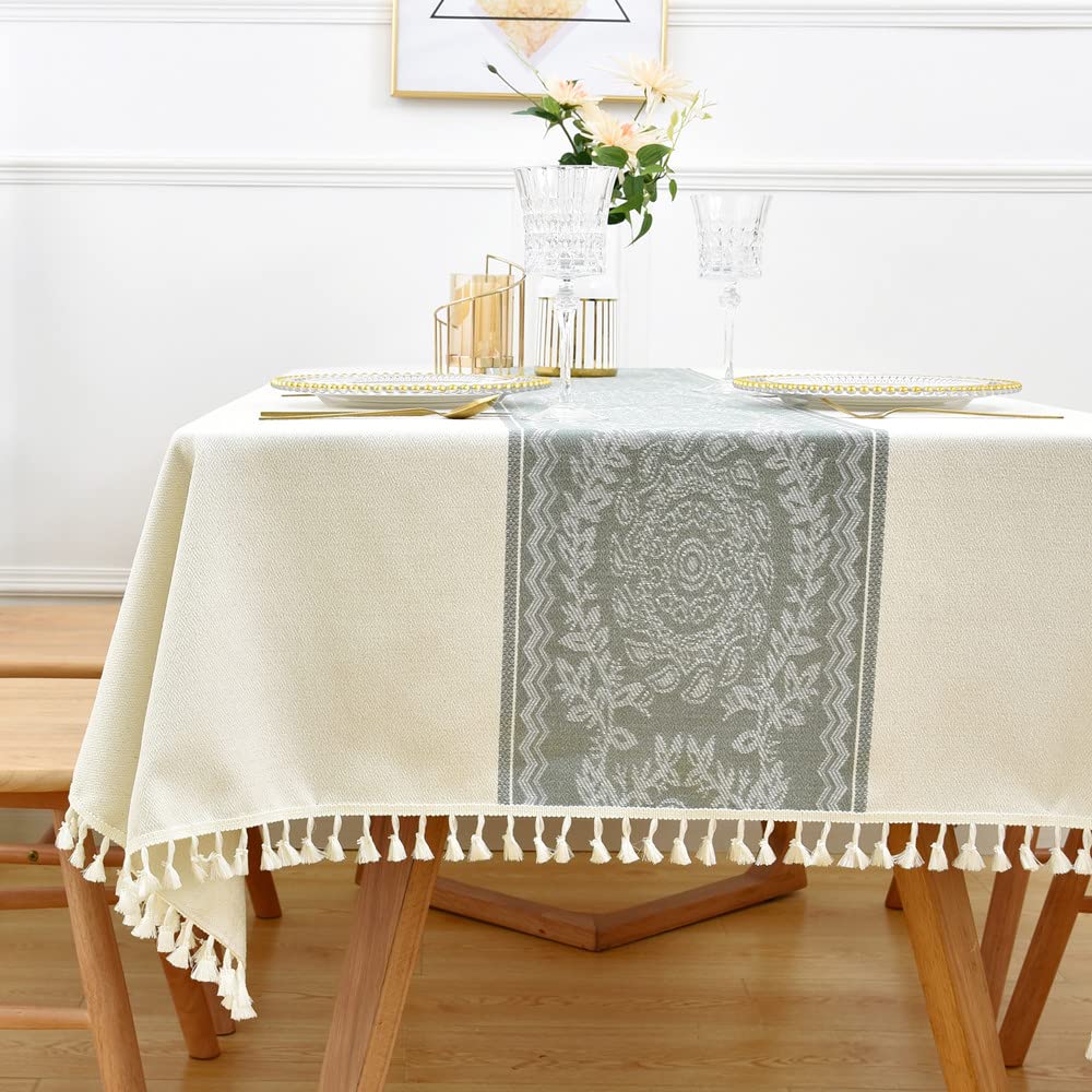 Gingham Tablecloth Rectangle Table Cloth Heavy Duty Cotton Checkered Table Cover for Spring Picnic Kitchen Dining(C-Beige, 52x70 inch)