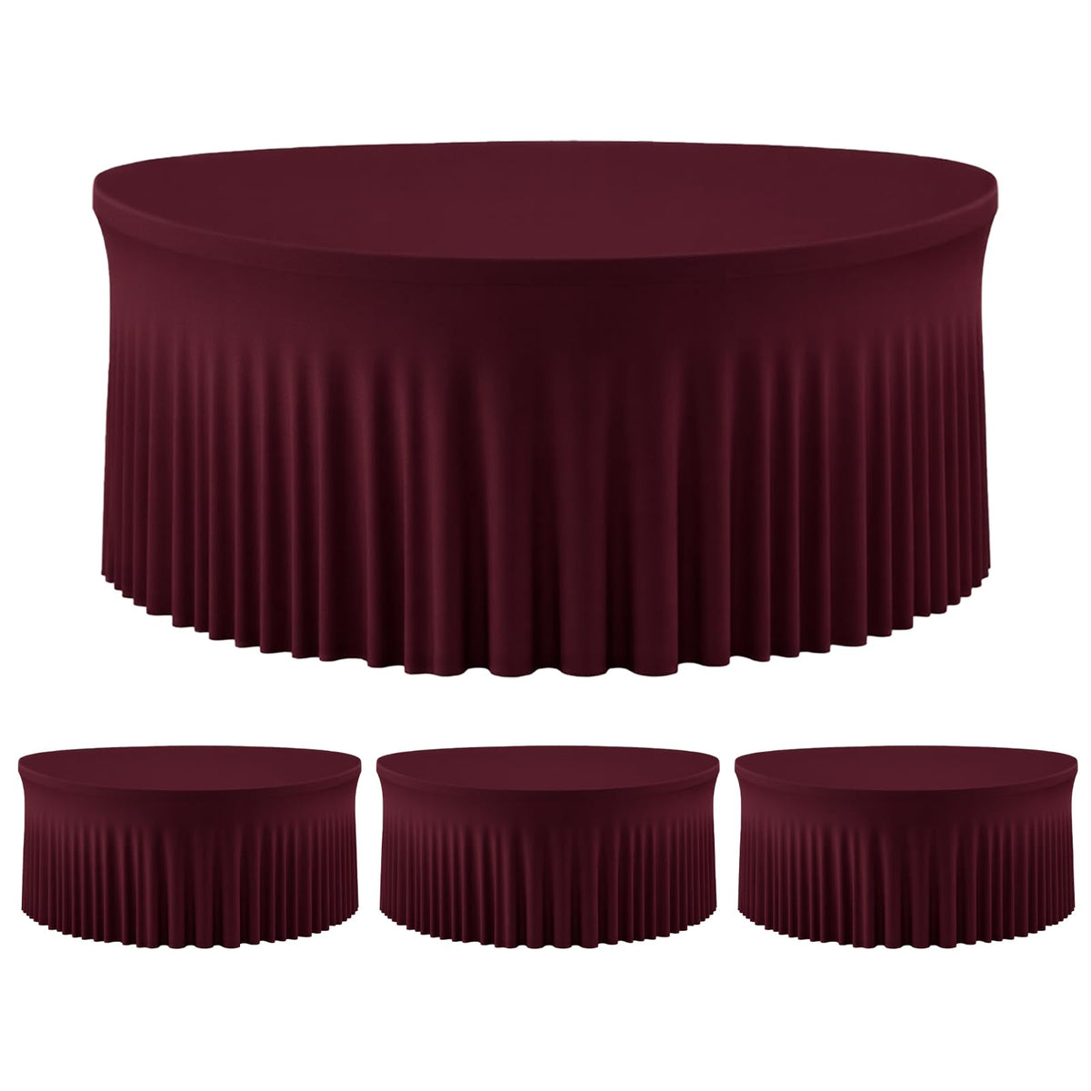 60 Inch Dark Green Round Tablecloth - Stretch Spandex Fitted Table Cover with Elastic Skirt Edge, Wrinkle-Free & Reusable for 5FT Tables Wedding Banquet Party Birthday Buffet