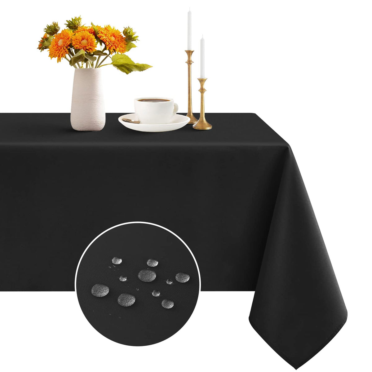 Romanstile Rectangle Tablecloth - Waterproof and Wrinkle Resistant Washable Polyester Table Cloth for Kitchen Dining/Party/Wedding Indoor and Outdoor Use (60 x 84 inch,Black)
