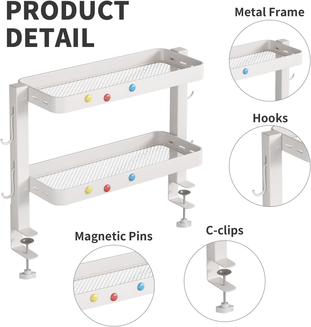 Clamp-On Desk Shelf Organizer, 2-Tier Metal Side Desktop Shelves