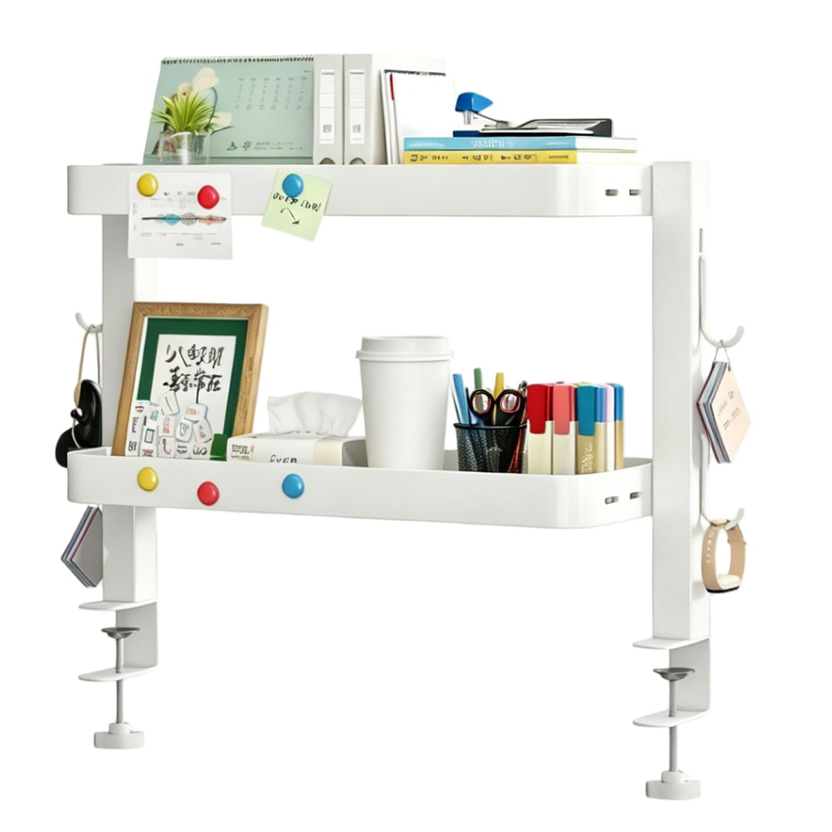 Clamp-On Desk Shelf Organizer, 2-Tier Metal Side Desktop Shelves