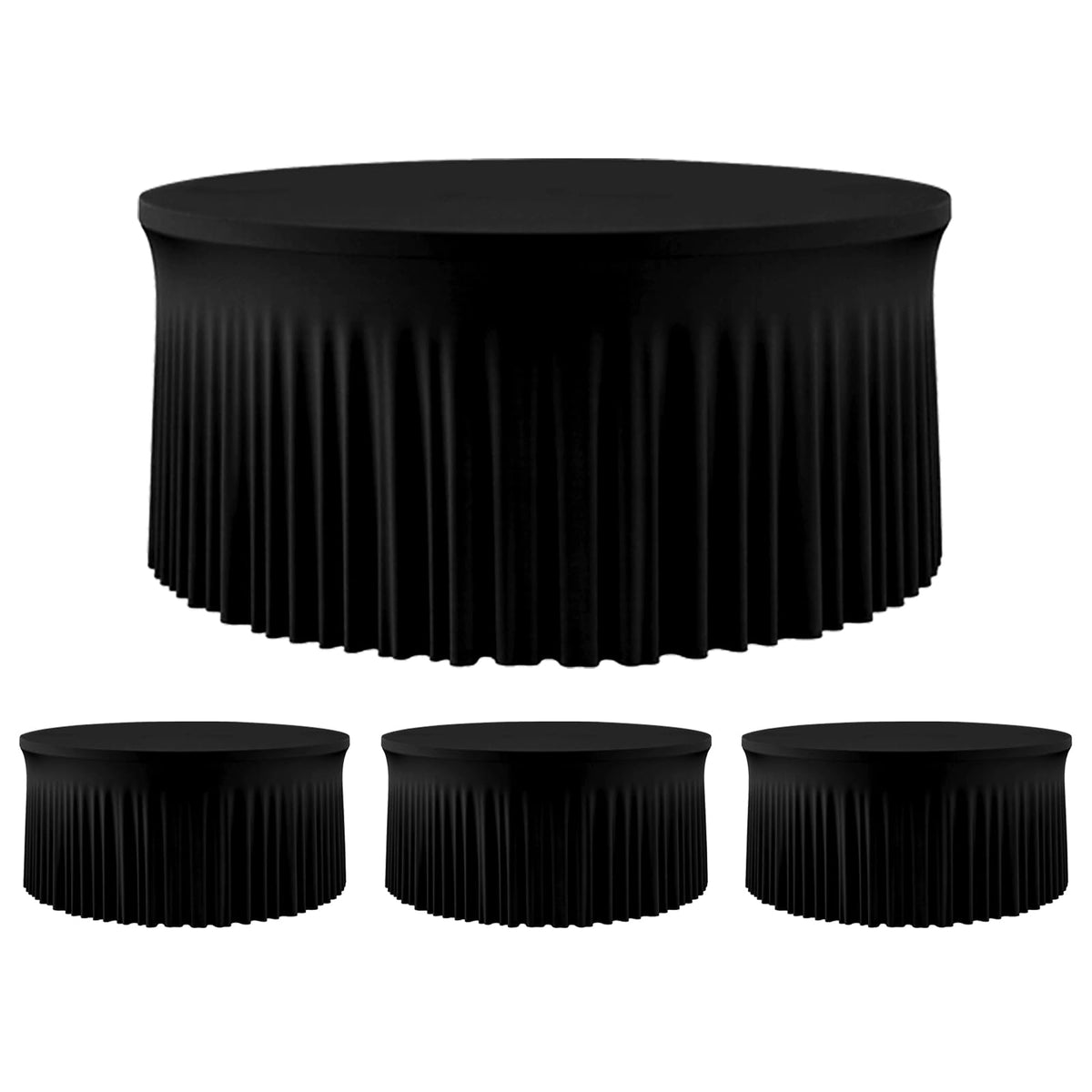 60 Inch Dark Green Round Tablecloth - Stretch Spandex Fitted Table Cover with Elastic Skirt Edge, Wrinkle-Free & Reusable for 5FT Tables Wedding Banquet Party Birthday Buffet