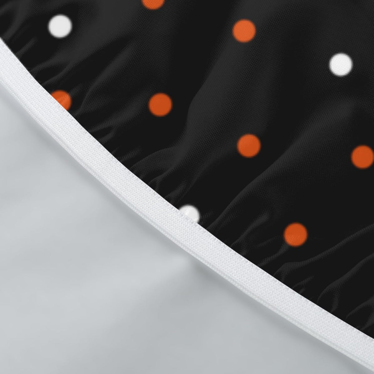 Halloween Polka Dot Round Fitted Tablecloth with Elastic Black Cat Ghost Pumpkin Bat Bowtie Whimsical Table Cloth Decorative Washable Spooky Cute Table Cover Outdoor Kitchen Dining for 44"-48" Table