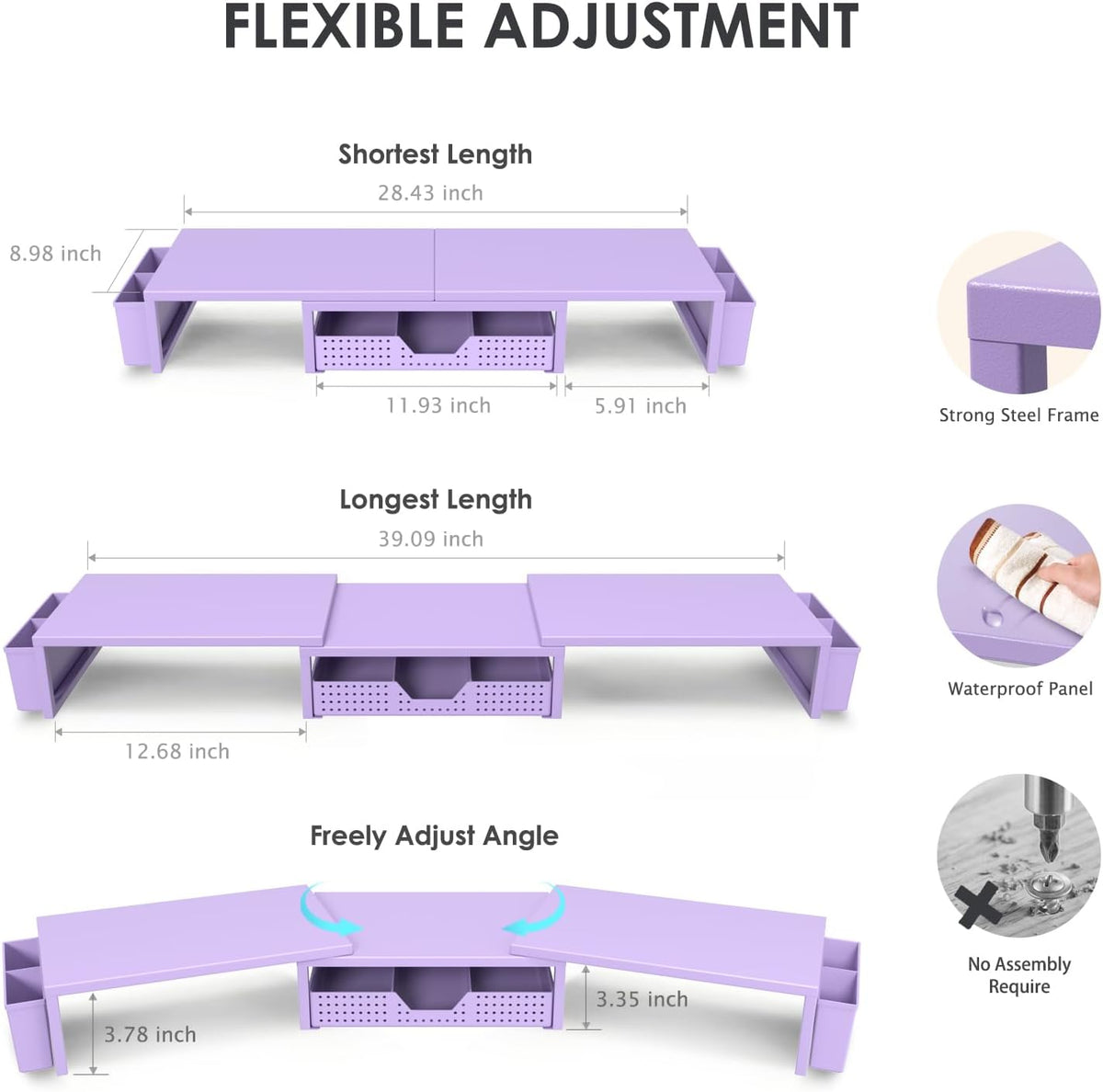 OPNICE Desk Organizers and Accessories, Dual Monitor Stand Riser with Drawer and 2 Pen Holders, Desk Shelf Computer Racks & Printer Stand for Office Workspace Organizers, Desktop Organization (Purple)
