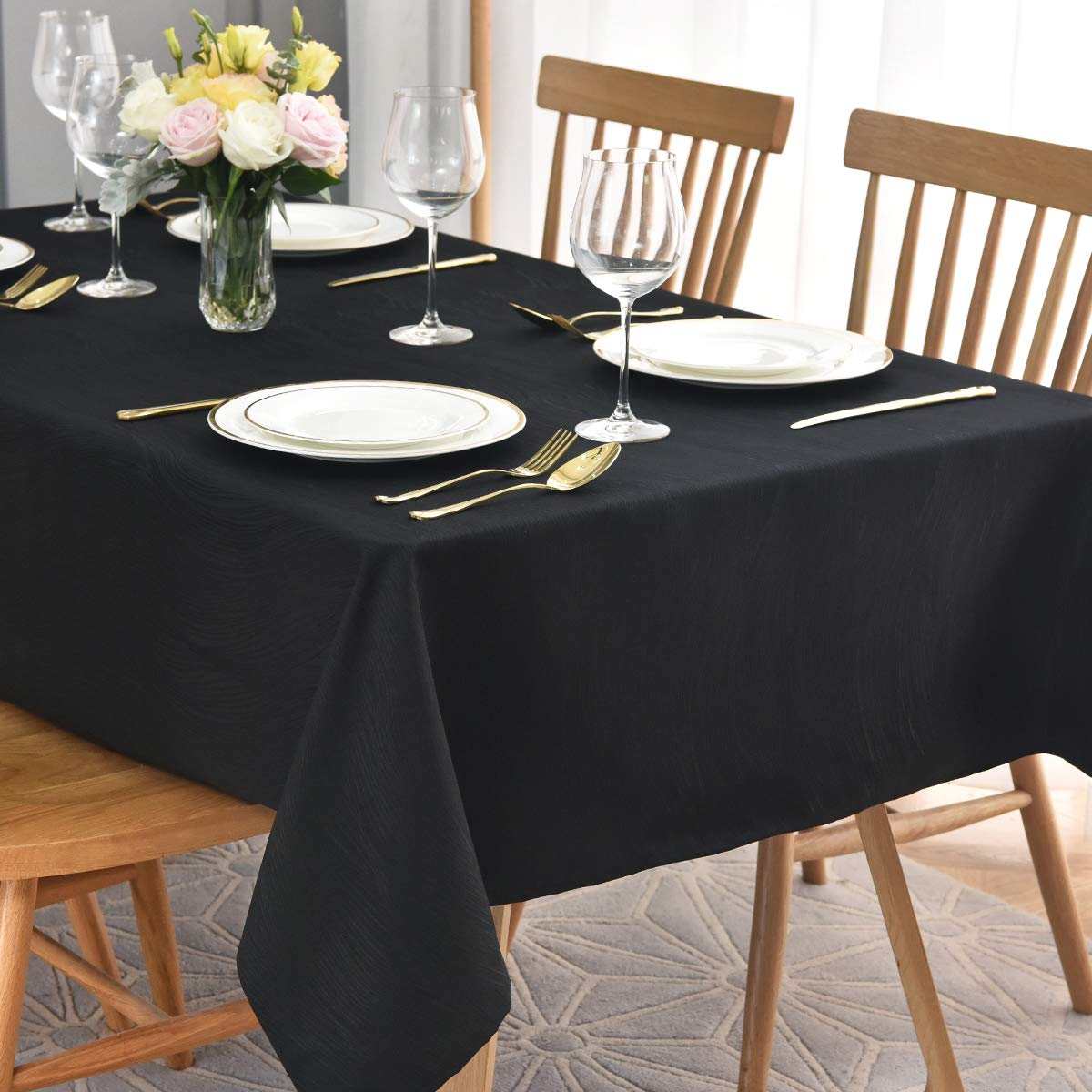 maxmill Jacquard Table Cloth Swirl Pattern Spillproof Wrinkle Resistant Heavy Weight Soft Tablecloth for Kitchen Dinning Tabletop Decoration Outdoor Picnic Rectangle 52 x 70 Inch Navy Blue