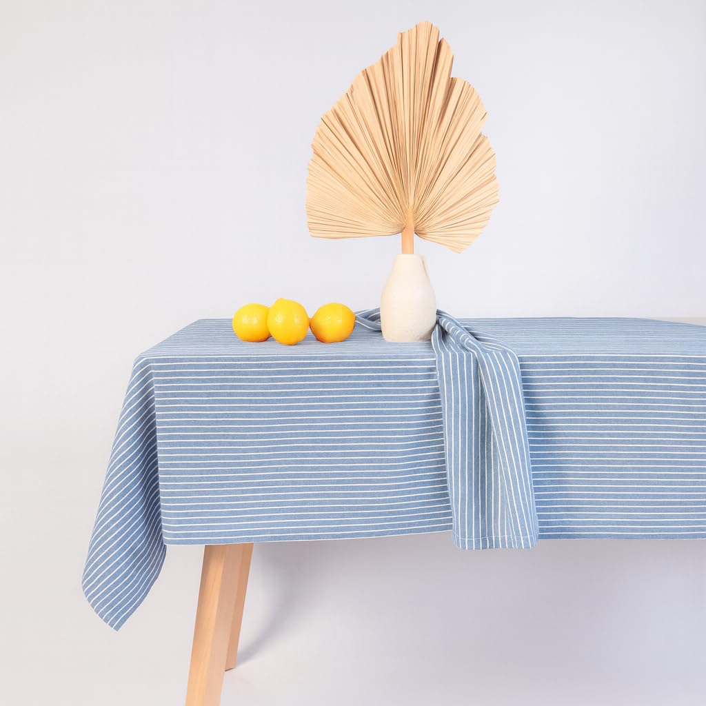 MONDAY MOOSE Ruffle Farmhouse Rustic Rectangle Natural Stonewashed Cotton Tablecloth for Kitchen, Dining Room, Restaurant (60x86 inch, Teal Green)
