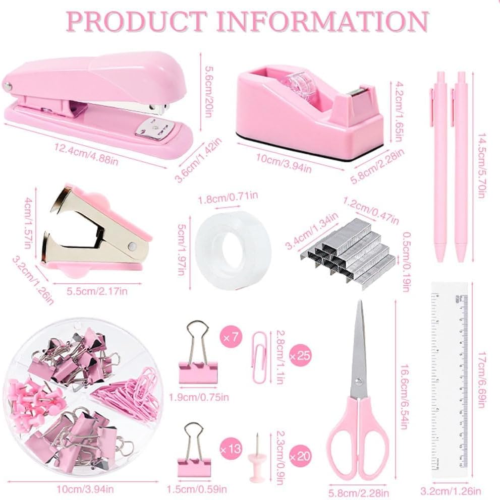 Gawsey Desk Organizers and Accessories with Desk Organizer 360° Rotating Pen Holder and Office Supplies, Cute Stationery Supplies Set (Pink)