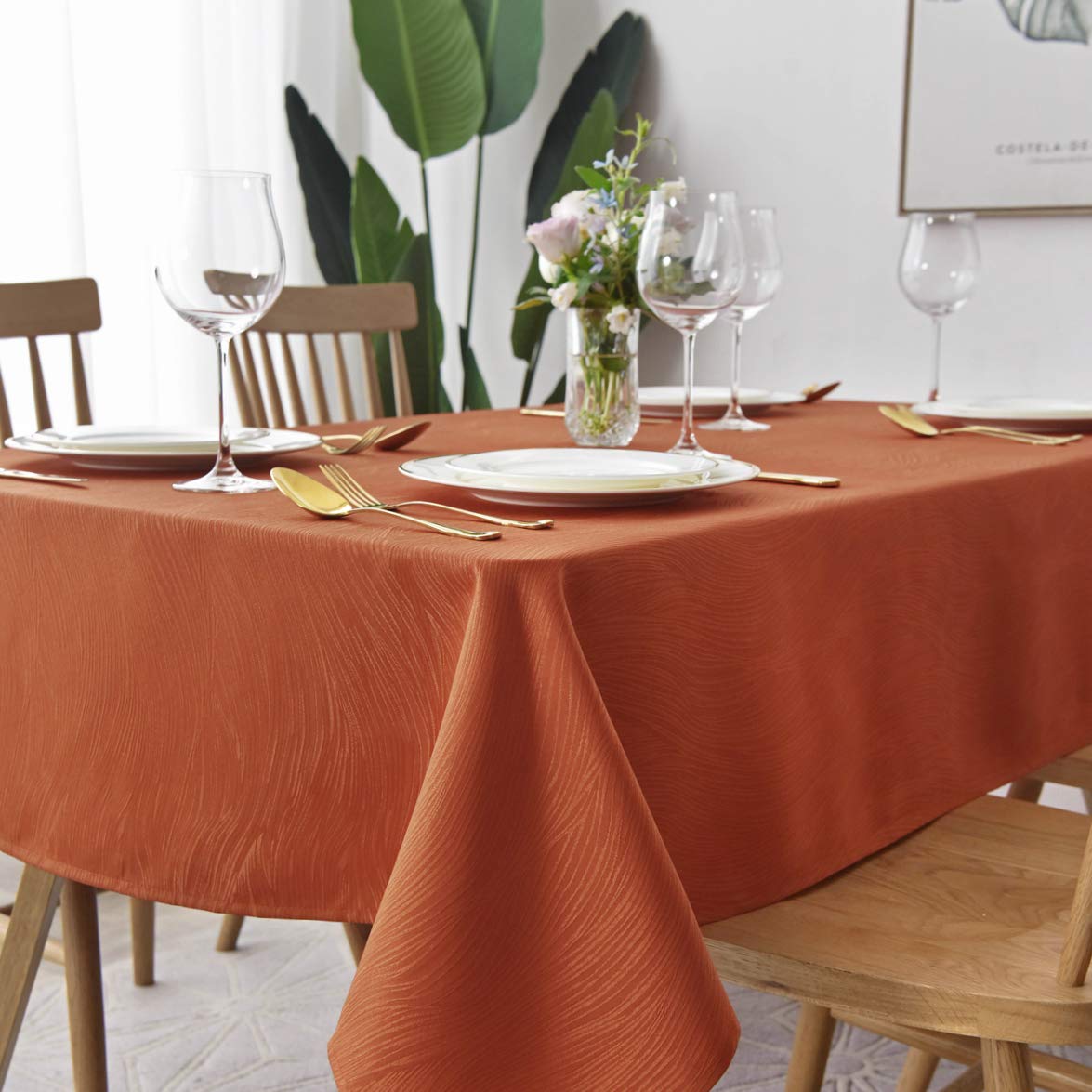 maxmill Jacquard Table Cloth Swirl Pattern Spillproof Wrinkle Resistant Heavy Weight Soft Tablecloth for Kitchen Dinning Tabletop Decoration Outdoor Picnic Rectangle 52 x 70 Inch Navy Blue