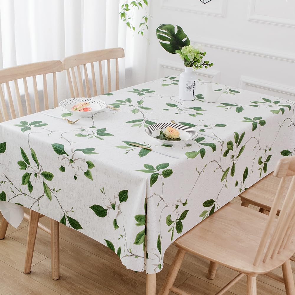 TruDelve Heavy Duty Vinyl Tablecloth Beige Plastic Table Cloth Waterproof Wipeable Oilcloth Tablecloths for Rectangle Tables (54'' x 72'', Leaves)