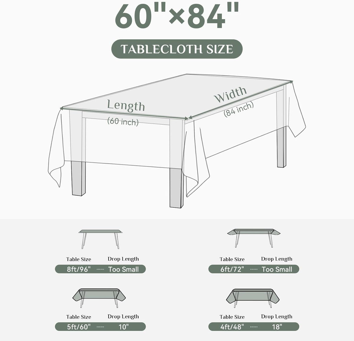 Softalker Rectangle Tablecloth, Waterproof Table Cloths Wrinkle Free Fabric Washable Polyester Table Cover for Dining Party Outdoor Camping Wedding - 60 x 84 inch, Black