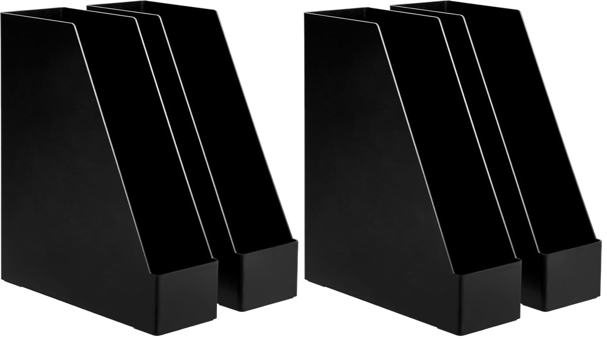 Amazon Basics Plastic Desk Organizer Magazine Rack and File Holder, Black, 4-Pack