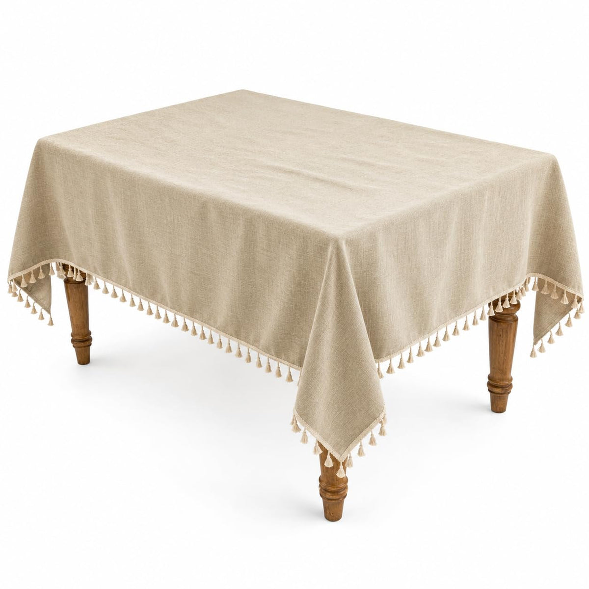 Heavyweight Polyester Square Tablecloth with Tassels, Warm Beige, 55 x 55