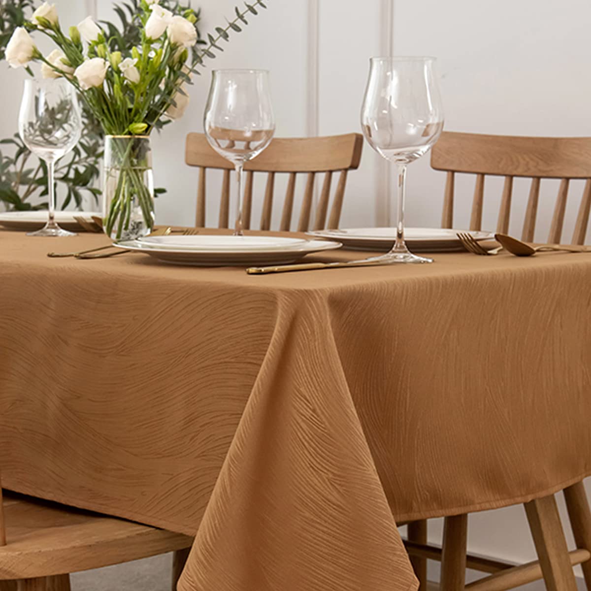 maxmill Jacquard Table Cloth Swirl Pattern Spillproof Wrinkle Resistant Heavy Weight Soft Tablecloth for Kitchen Dinning Tabletop Decoration Outdoor Picnic Rectangle 52 x 70 Inch Navy Blue