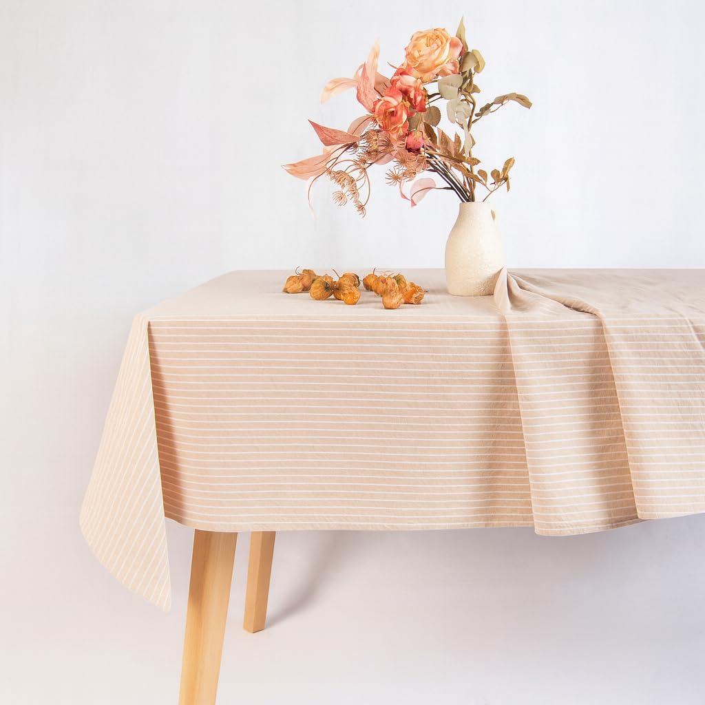 MONDAY MOOSE Ruffle Farmhouse Rustic Rectangle Natural Stonewashed Cotton Tablecloth for Kitchen, Dining Room, Restaurant (60x86 inch, Teal Green)