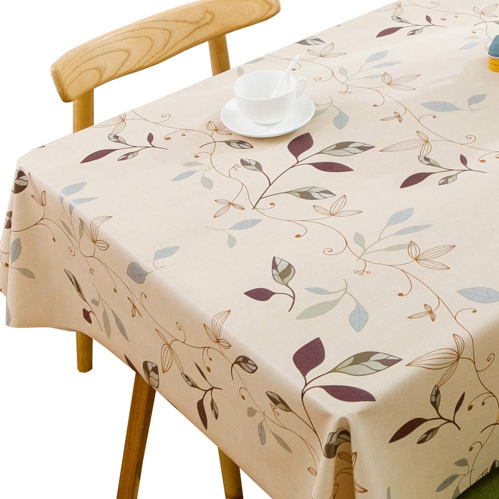 TruDelve Heavy Duty Vinyl Tablecloth Beige Plastic Table Cloth Waterproof Wipeable Oilcloth Tablecloths for Rectangle Tables (54'' x 72'', Leaves)