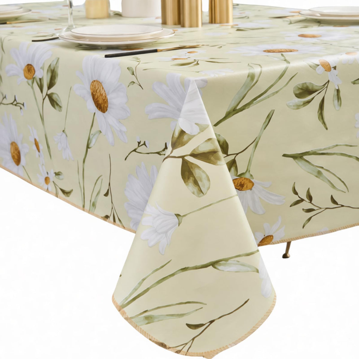 Pioggia Vinyl Tablecloth with Flannel Backing - Waterproof, Oil-Proof, Easy to Clean -Plastic Table Cloth - Perfect for Dining Tables, Kitchen Tables, Parties (Beige Flower, 54×72 Inch Rectangular)