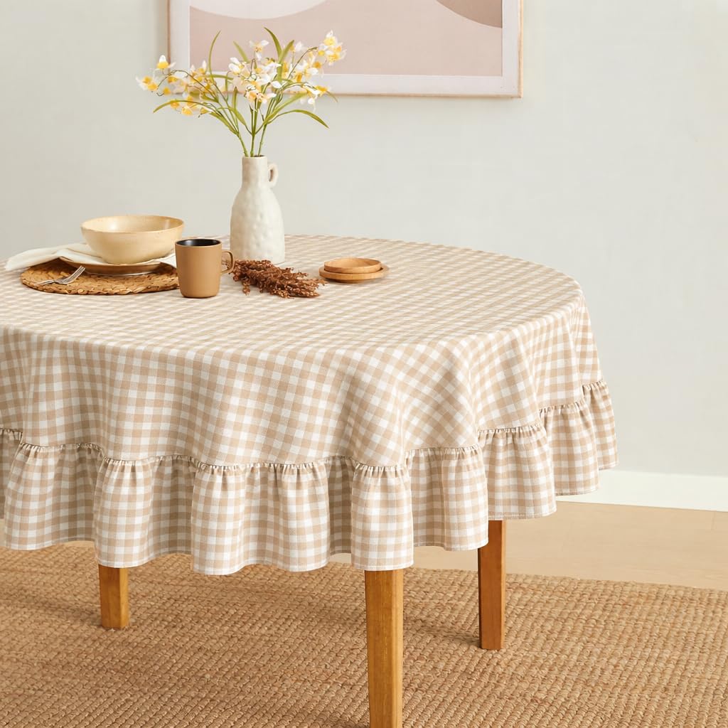 MONDAY MOOSE Ruffle Farmhouse Rustic Rectangle Natural Stonewashed Cotton Tablecloth for Kitchen, Dining Room, Restaurant (60x86 inch, Teal Green)