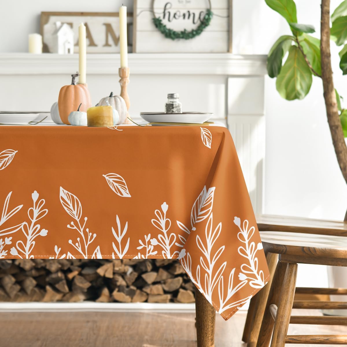 Horaldaily Fall Tablecloth 60 x 84 Inch Rectangular Thanksgiving Orange