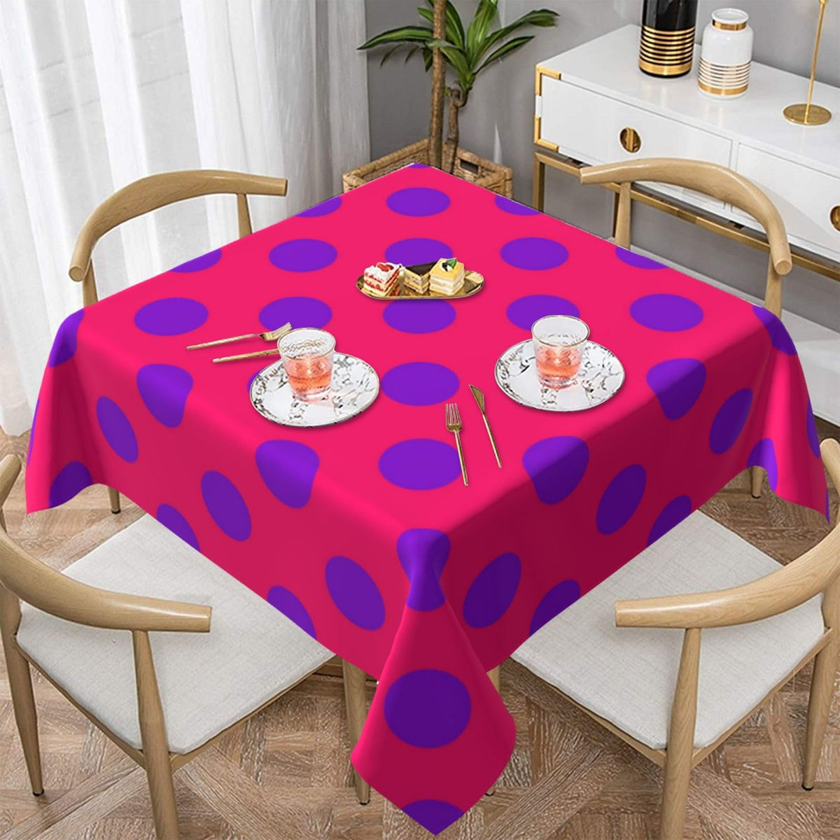 Square Tablecloth Black Polka Dots on Red Table Cover Washable Table Cloths for Kitchen Dinning Party Tabletop Modern Decoration 60 x 60inch