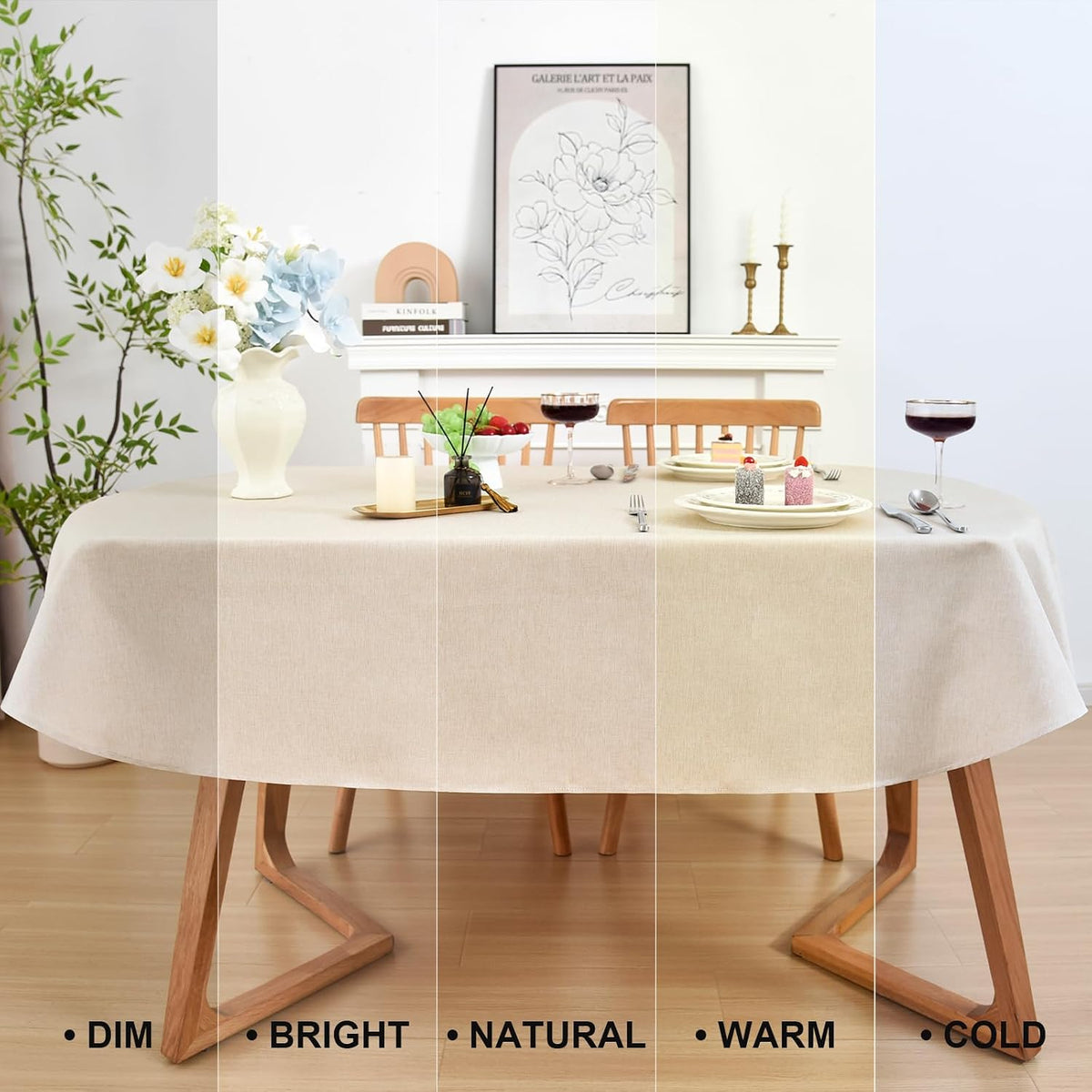 Wolkemer Oval Tablecloth 60 x 84 Inches Faux Linen Water Resistant