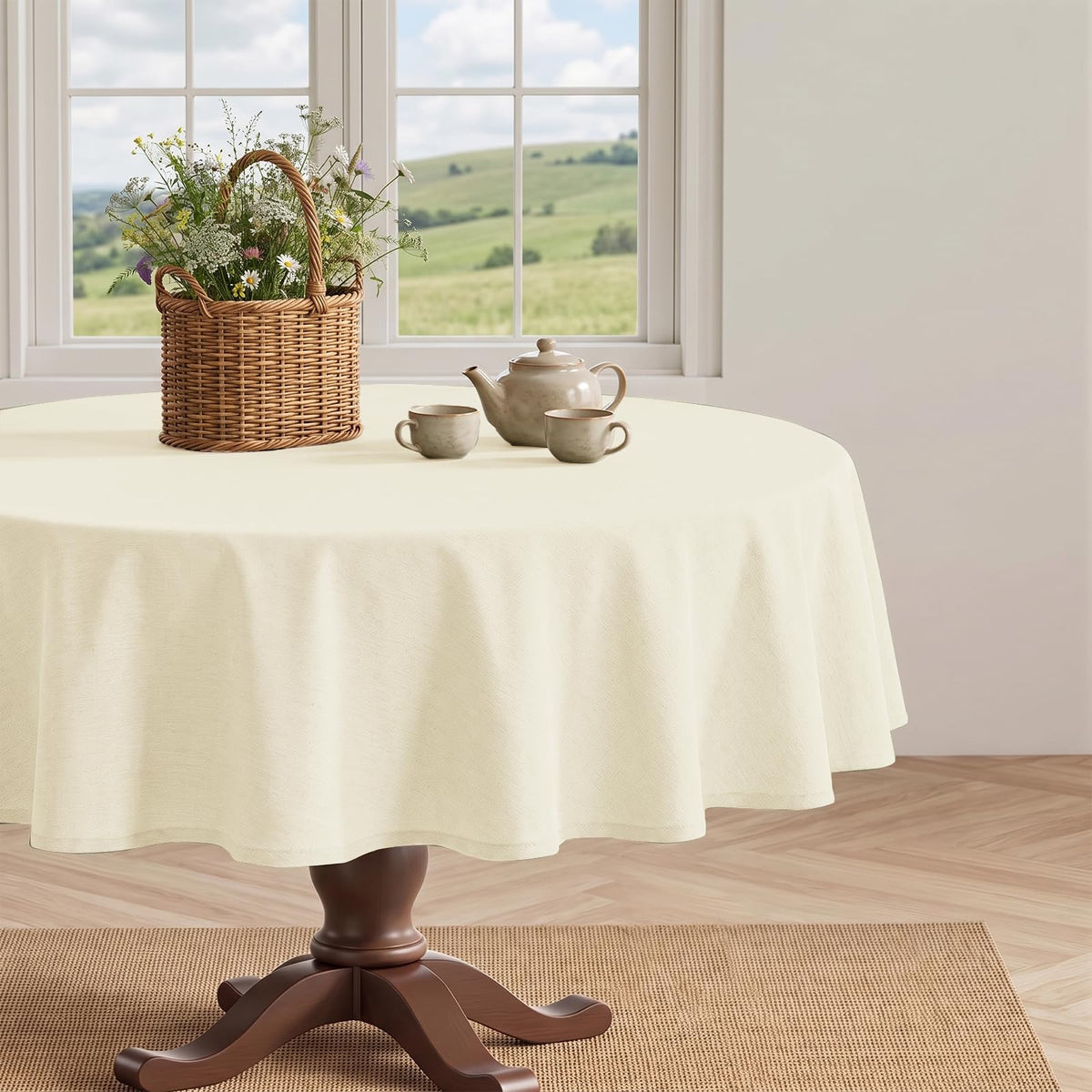 IVAPUPU Textured Linen Rectangle Table Cloth, Sage Green, 52 x 70 Inch