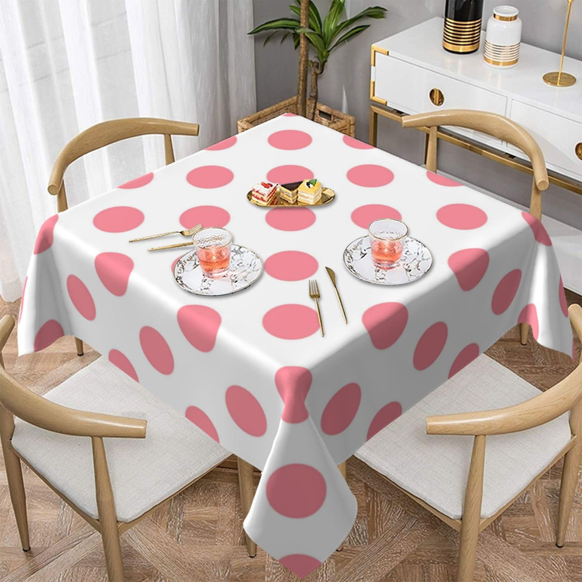 Square Tablecloth Black Polka Dots on Red Table Cover Washable Table Cloths for Kitchen Dinning Party Tabletop Modern Decoration 60 x 60inch