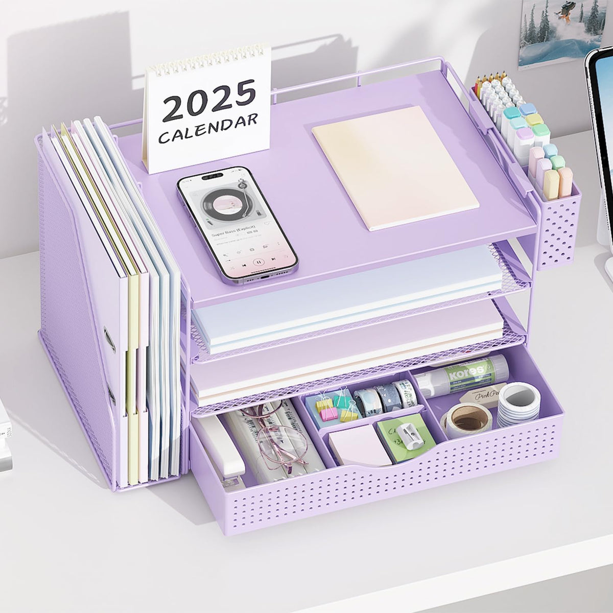 Wood Desk Organizers and Accessories with File Holder & Catalog Racks