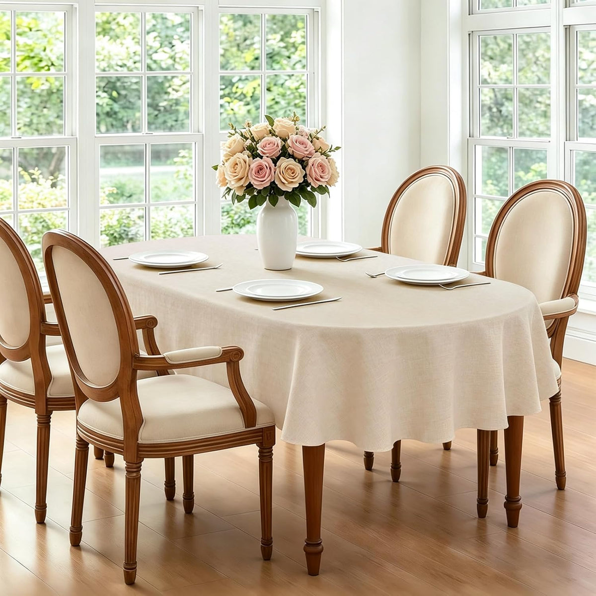 Wolkemer Oval Tablecloth 60 x 84 Inches Faux Linen Water Resistant
