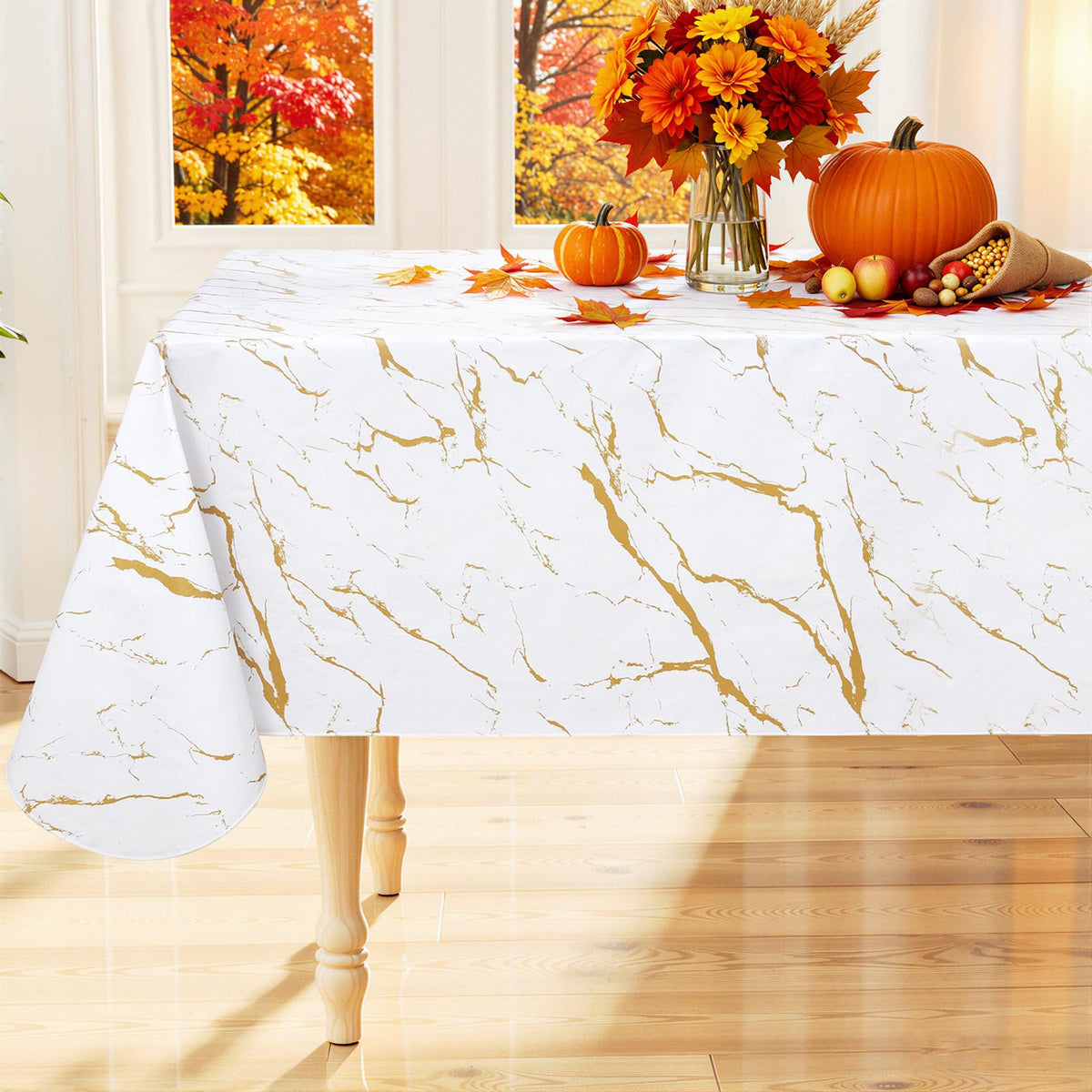 Smiry Rectangle Table Cloth, Waterproof Vinyl Tablecloths with Flannel Backing, Wipeable Spillproof Plastic Wood Grain Table Cover for Dining, Indoor and Outdoor (Beige, 60 "x 84")