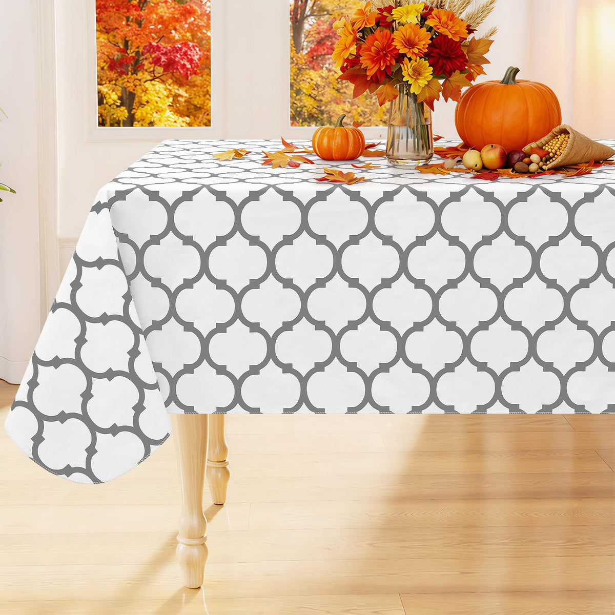 Smiry Rectangle Table Cloth, Flannel Backed Vinyl Tablecloth, 60"x84"