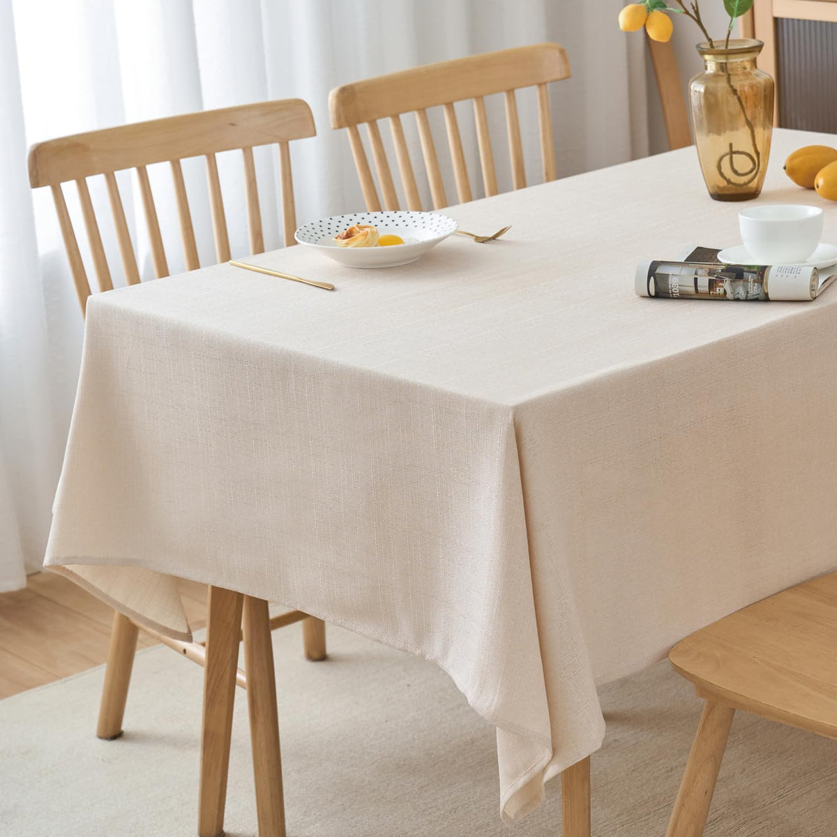 NLMUVW Burlap Linen Tablecloth 6ft, Tan Table Cloth Rectangular