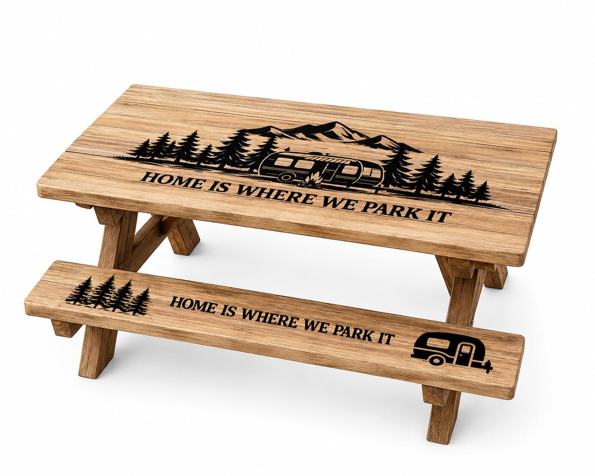 RNOONY Vinyl Fitted Picnic Table Cover with Bench Covers & Bag, 6 FT Outdoor Waterproof & Windproof Durable Tablecloth with Elastic Edges, Camping Essentials, RV Gear, 72x30 Inches - Black Checkered