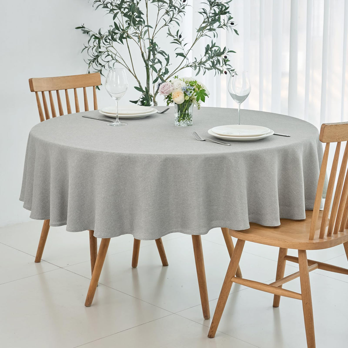 maxmill Rectangle Linen Textured Tablecloth Waterproof Spillproof Wrinkle Free Washable Fabric Table Cloth Kitchen Dining Tabletop Decoration Table Cover for Holiday Dinner Party, 52 x 70 Inch, Linen
